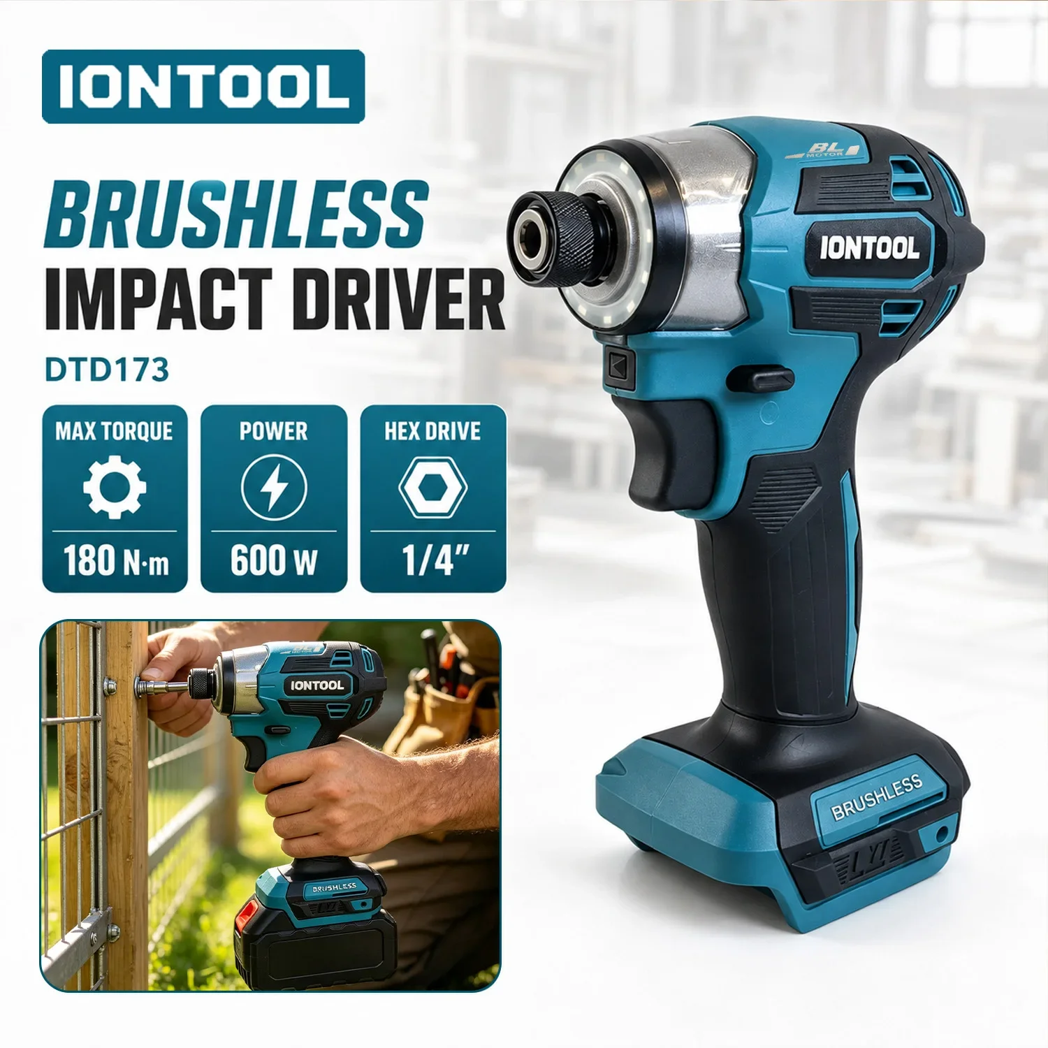 IONTOOL Cordless Impact Driver 0-3600rpm for Deck Construction and Timber Screw Fixing Bare Unit Renovation
