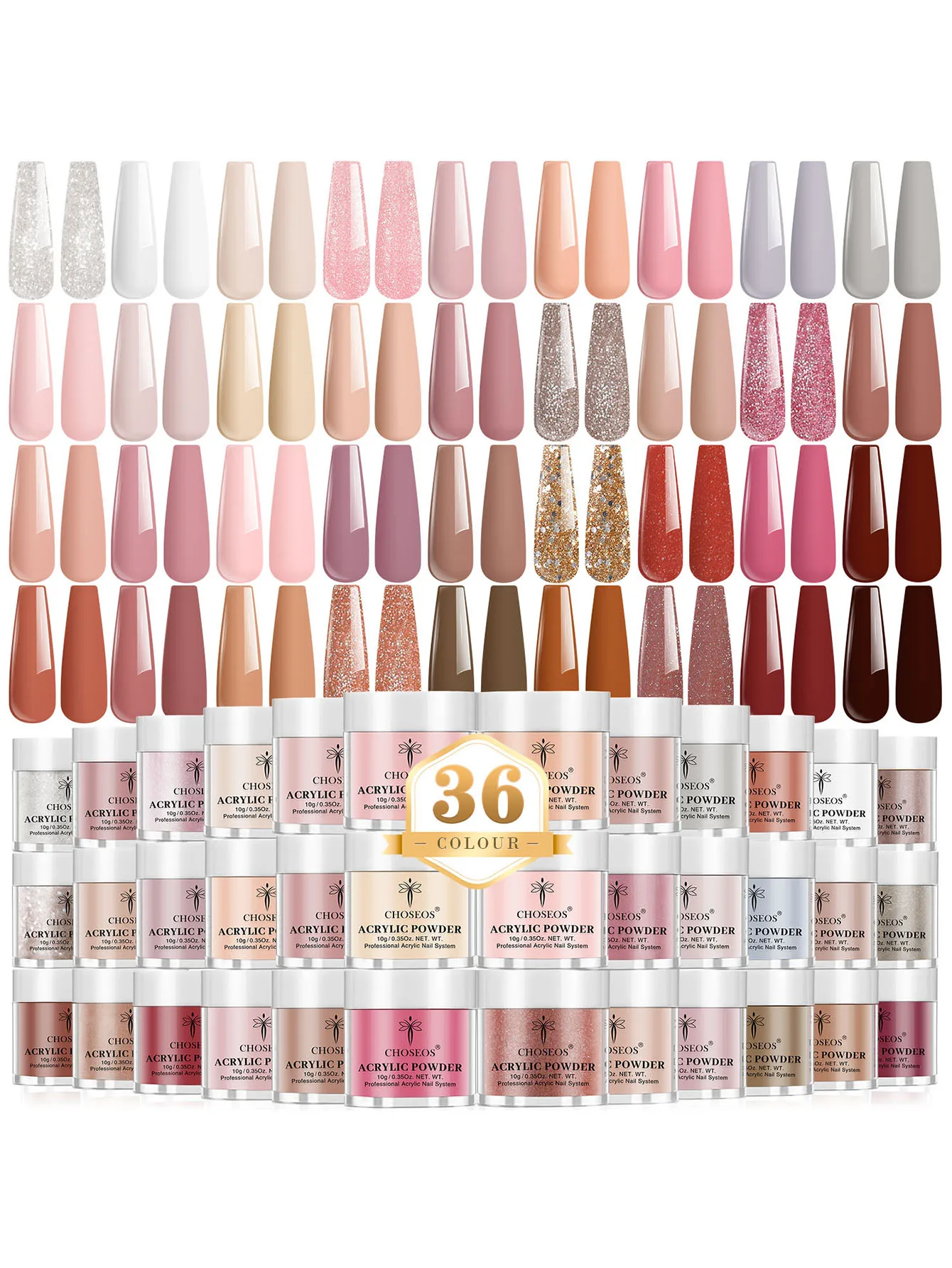 

CHOSEOS 36 Colors Acrylic Crystal Powder Set, create salon-quality manicures at home, perfect for beginners and professionals