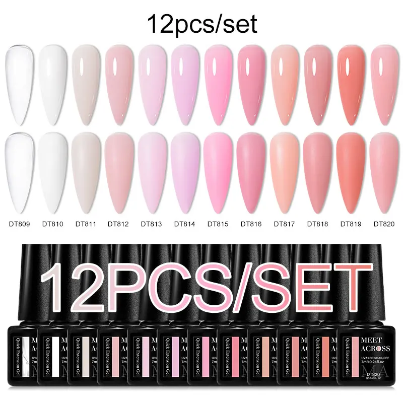 MEET ACROSS 12PCS/SET Szybkie przedłużanie żelu do paznokci Złote różowe czerwone folie Półtrwałe lakiery żelowe do paznokci Zestawy do manicure