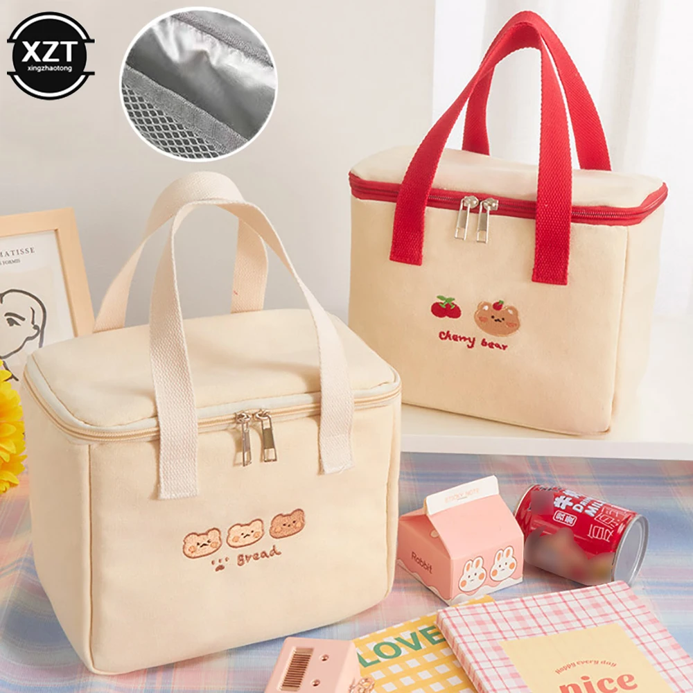 Women Cute Lunch Bag Girls Insulated Canvas Cooler Handbag Aluminium Foil Thermal Food Box Family School Picnic Dinner Container