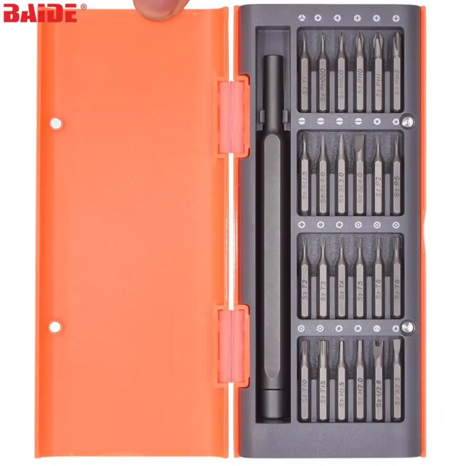 

Оранжевый пластиковый корпус, новый стиль, набор прецизионных отверток 24 в 1, для магнитной комбинации Mi с высококачественными стальными битами S2, 8 комплектов