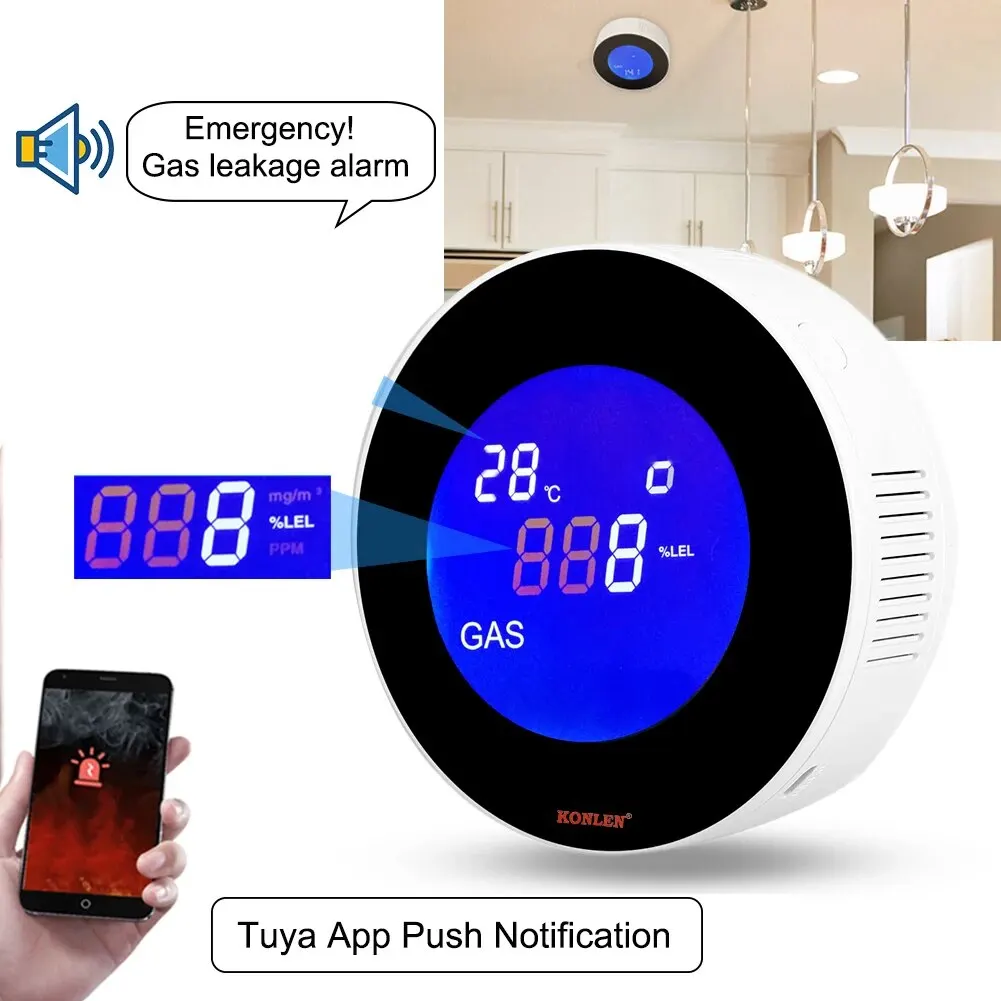 Tuya WIFI Natural LPG Gas Leak Sensor Detector with Solenoid Valve Shut Off Pipeline CH4 Methane Leakage Alarm Safety Smart Life