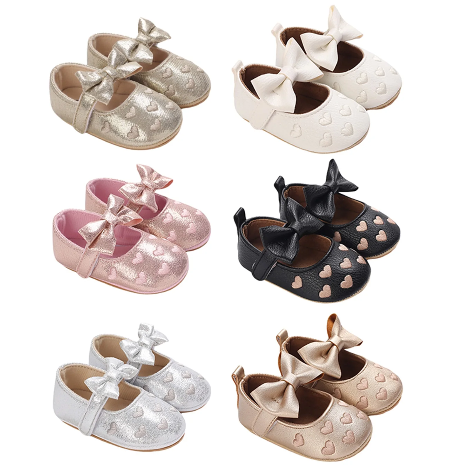 Baby Shoes Party Princess Heart Jacquard Bowknot PU Non-Slip Slippers Adorable Newborn Girls First Walkers