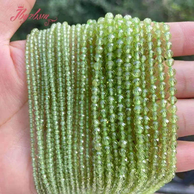 Natural Peridot Green Faceted Round Spacer Loose Stone Beads For DIY Jewelry Making Necklace Strand 15