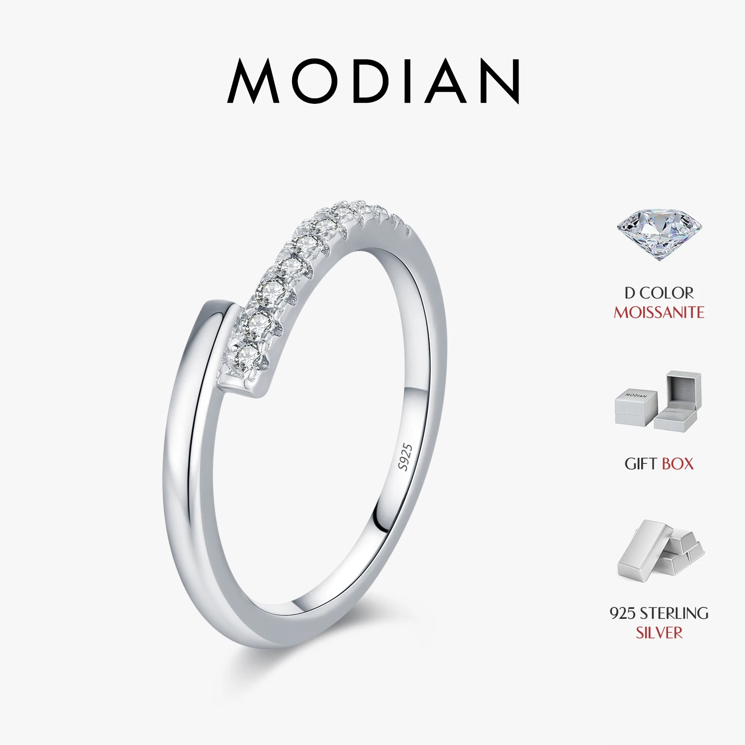 

MODIAN Trendy Moissanite Rings 925 Sterling Silver Simple Geometric Eternity Band Rings For Women Fine Jewelry