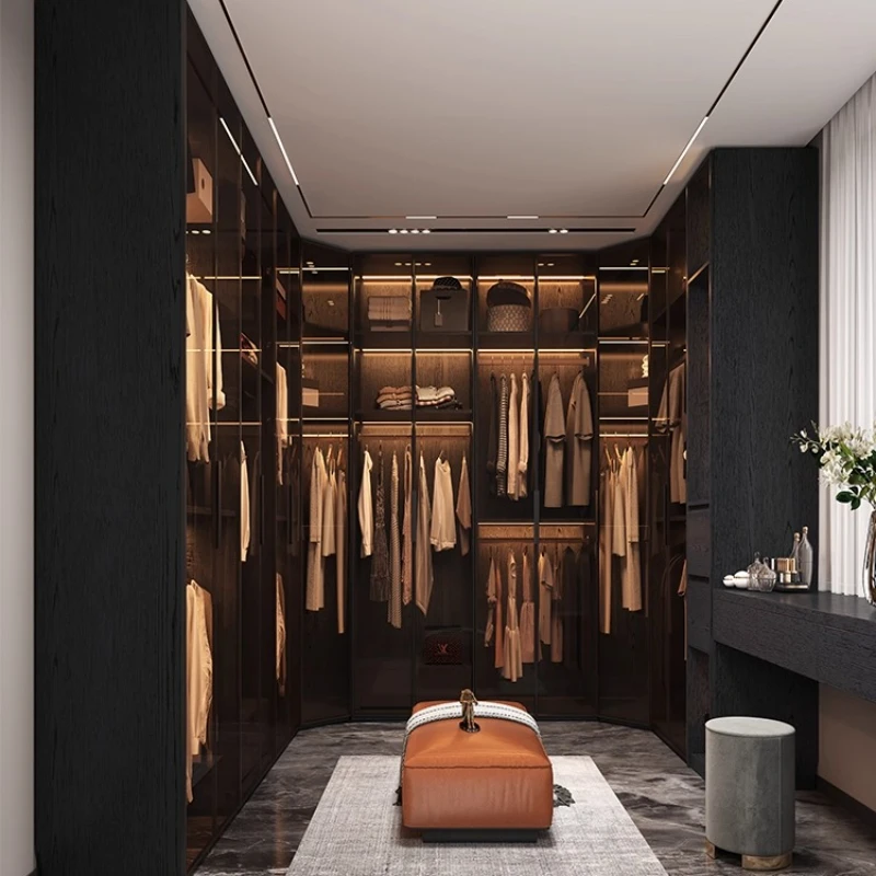 #Nordic Solid wood wardrobe household bedroom small apartment modern luxury storage cabinet glass wardrobe Furniture for clothes