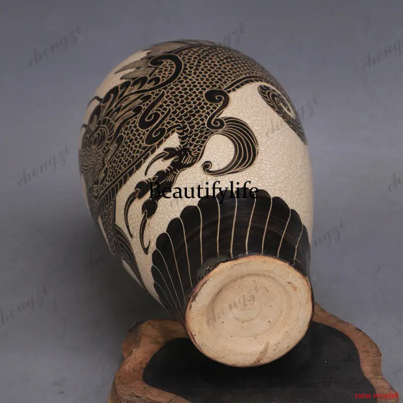 H178Hand-painted dragon-patterned plum bottles, antique porcelain old goods unearthed antiques,   home collectibles