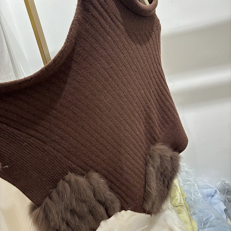 2025 frauen Herbst Grau Echt Fox Pelz Gestrickte Mantel Echtpelz Frühling Fledermaus Ärmel Pullover Tragen