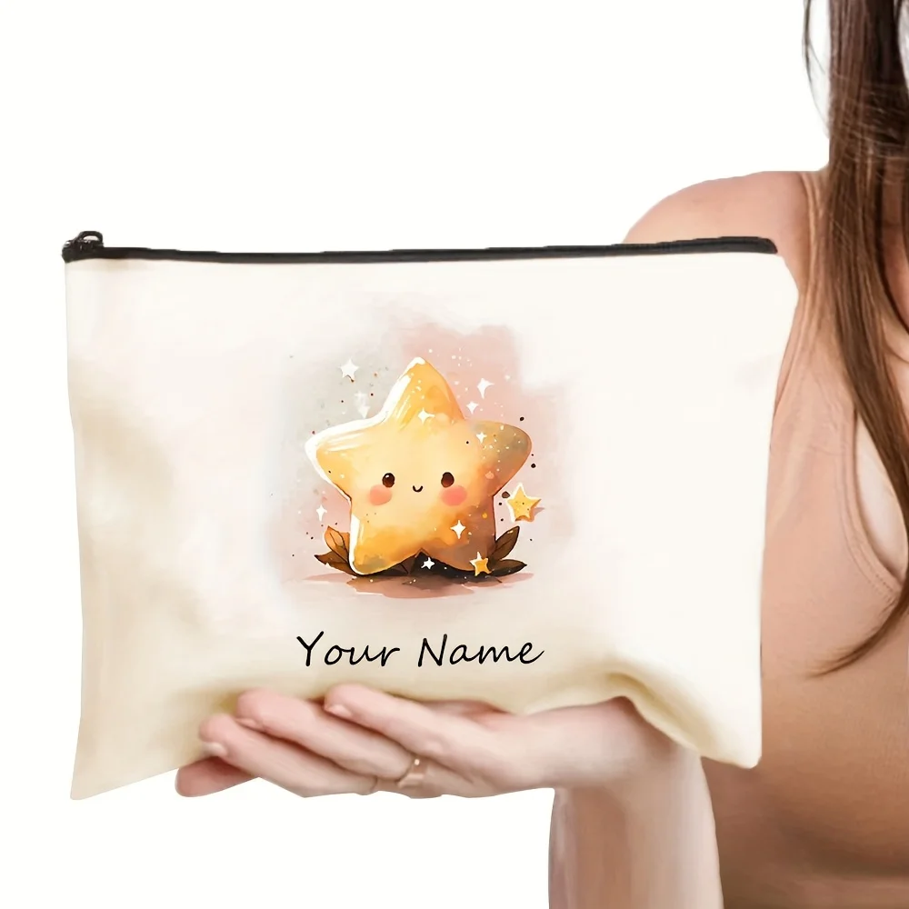 Custom Makeup Bag Personalized Name Vintage Golden Cute Star Theme Pattern Makeup Bag - Handbag - Toiletry Bag Pencil Case Gift