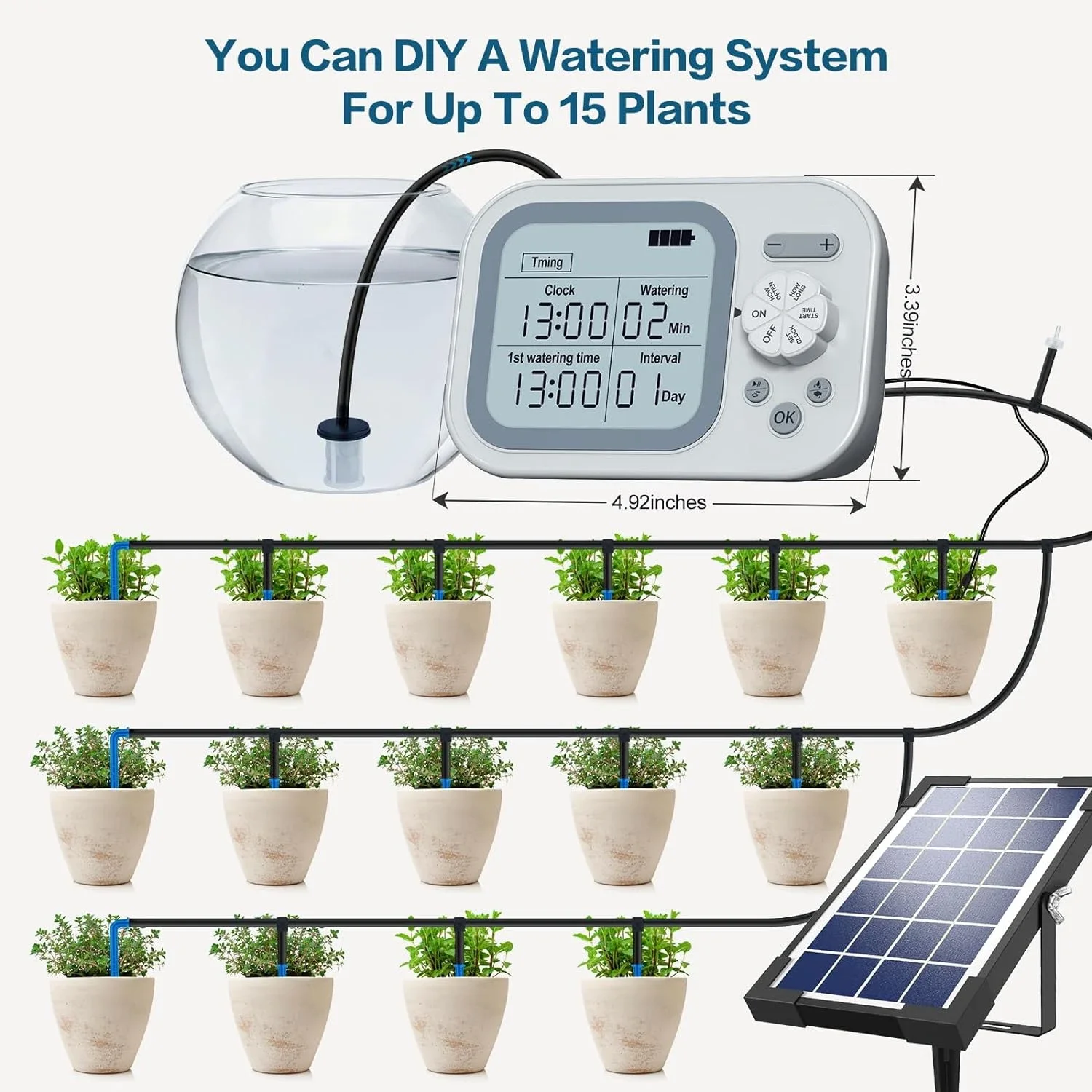 Solar Automatic Plant Waterer Garden/Indoor,Programmable Drip Timer System Kit,Smart Humidity Detection Watering Irrigation