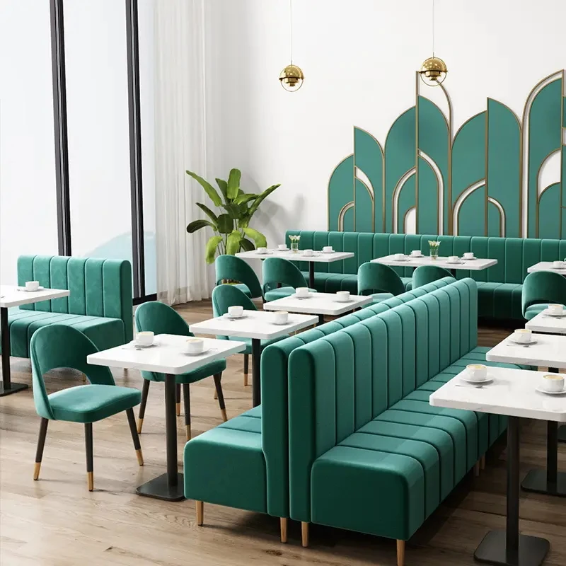 Modern Restaurant Furniture Velvet Green Booth Seats Cafeteria Sofa Cafe Table And Chairs Set For Restaurant And Bars