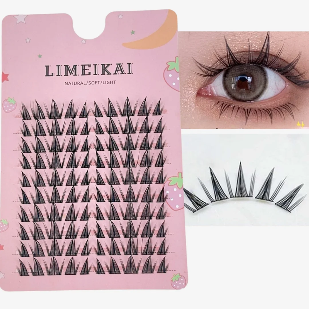 해바라기 인조 속눈썹 세트, 100개 클러스터, 자연스럽게 스타일링된 미세한 줄무늬, 초보자 전문가를 위한 재사용 가능한 메이크업 액세서리