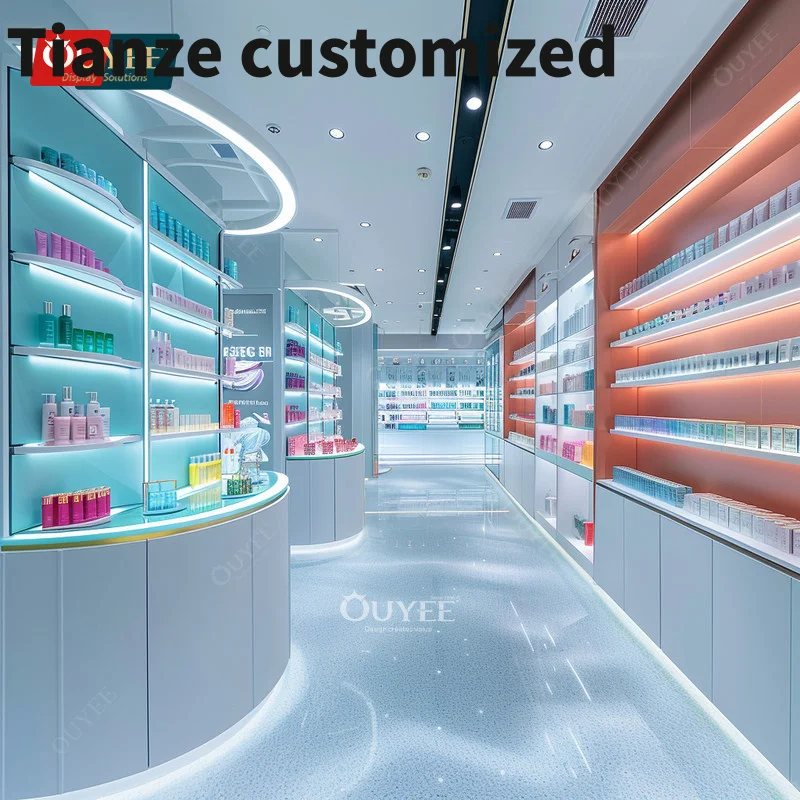 

Customized-New Decoration Cosmetics Display Showcase Led Perfume Display Stand Wig Wall Display Beauty Shop Interior