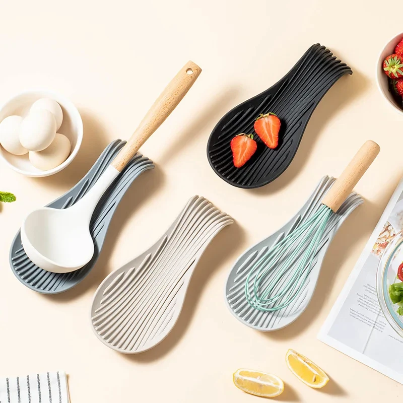 Bandeja de Silicone para Utensílios de Cozinha, Espátula de Cozinha, Colher de Sopa, Suporte de Silicone para Colheres, Base de Silicone Espessa Isolada para Colheres Domésticas