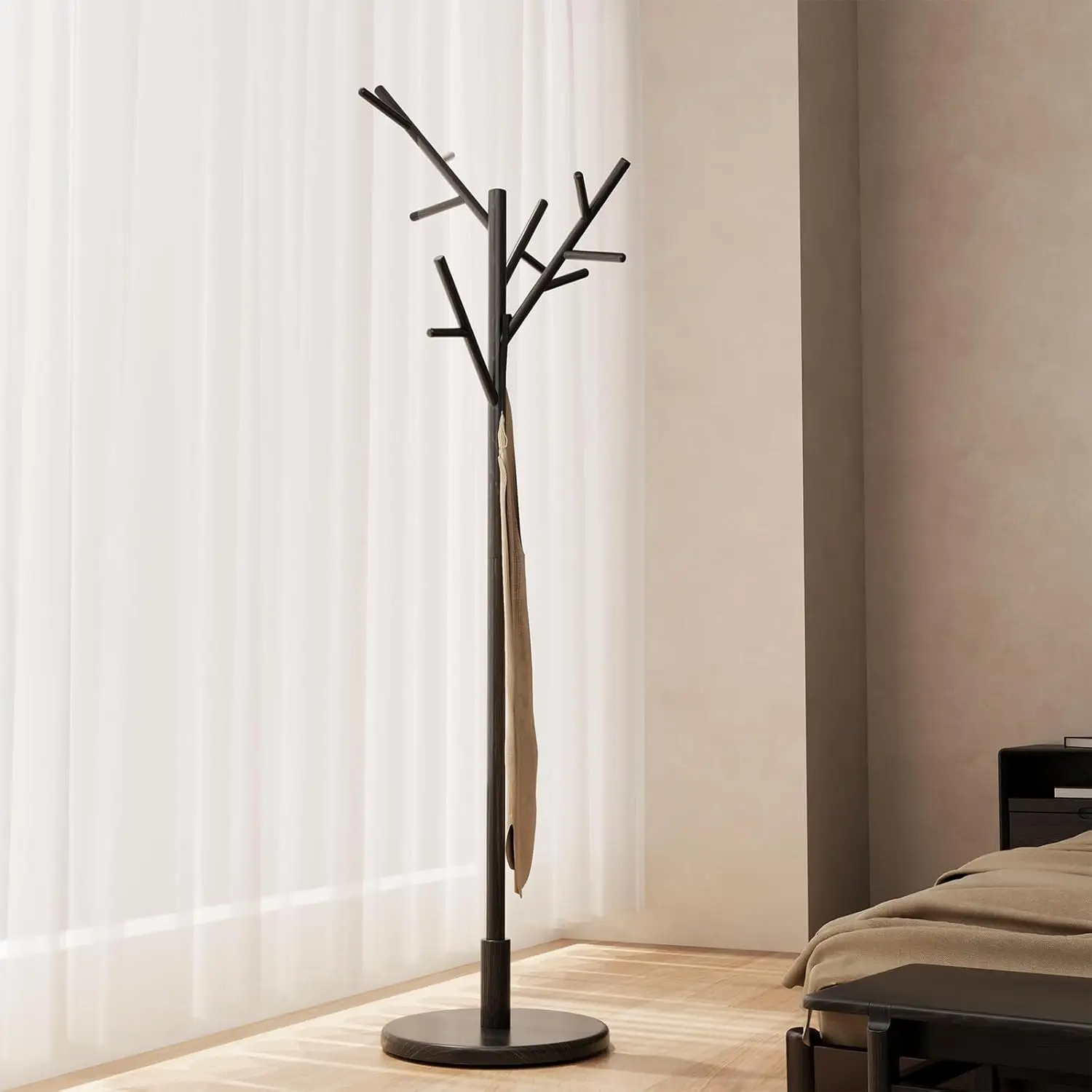 

Coat Rack, Solid Wood Coat Rack Freestanding with 12 Hooks, Coat tree freestanding 3 Adjustable Heights for coat, Hats