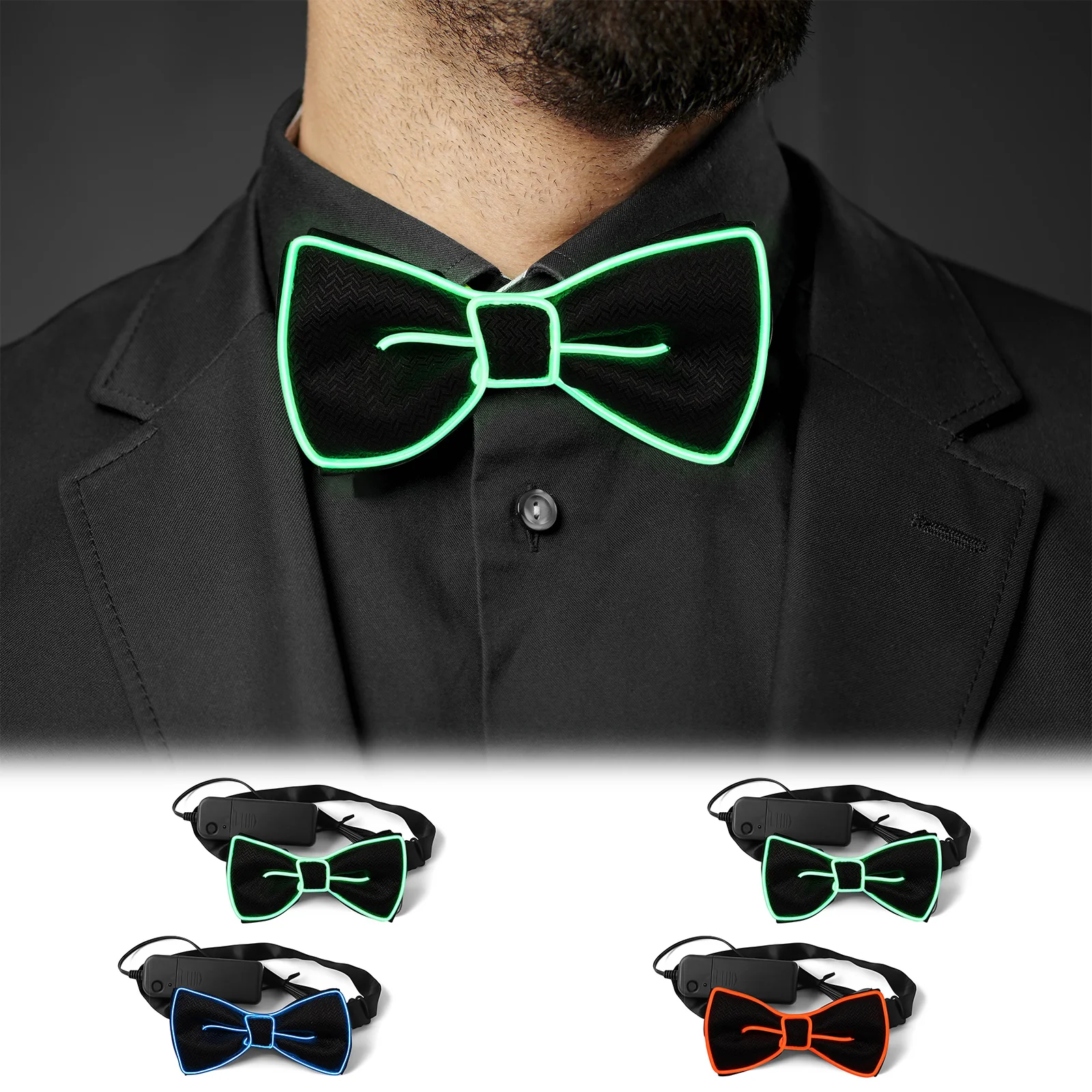 

2Pcs Fashionable Light Up Bow Tie Creative Glowing Bow Tie Versatile Neon Accessories for Men Women Party Prom Show Holiday