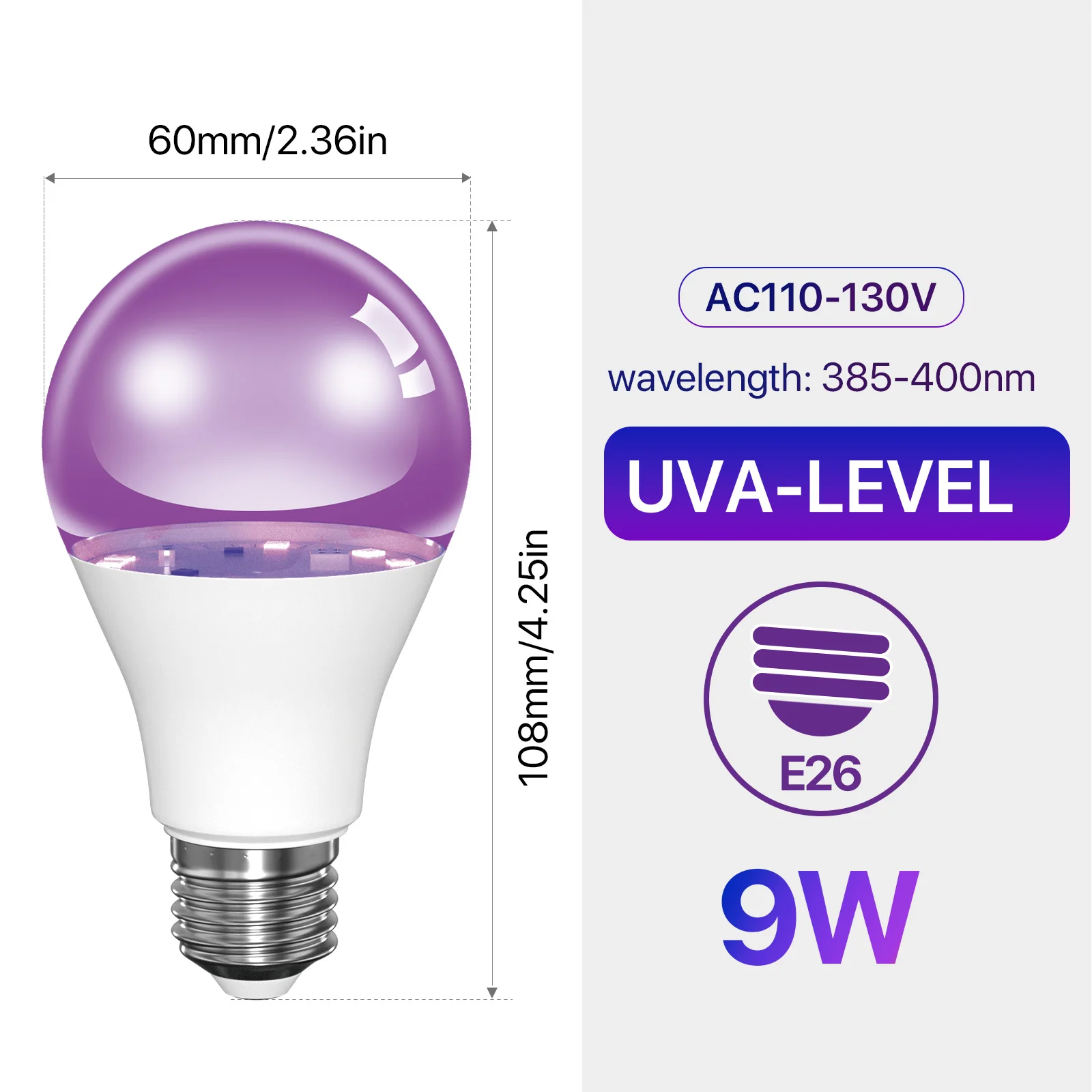 E26 9W UV Purple LED Light Bulb AC 120V PurpleTransparent Cover Hotel Party Ghost House Fluorescent Atmosphere Decoration Light