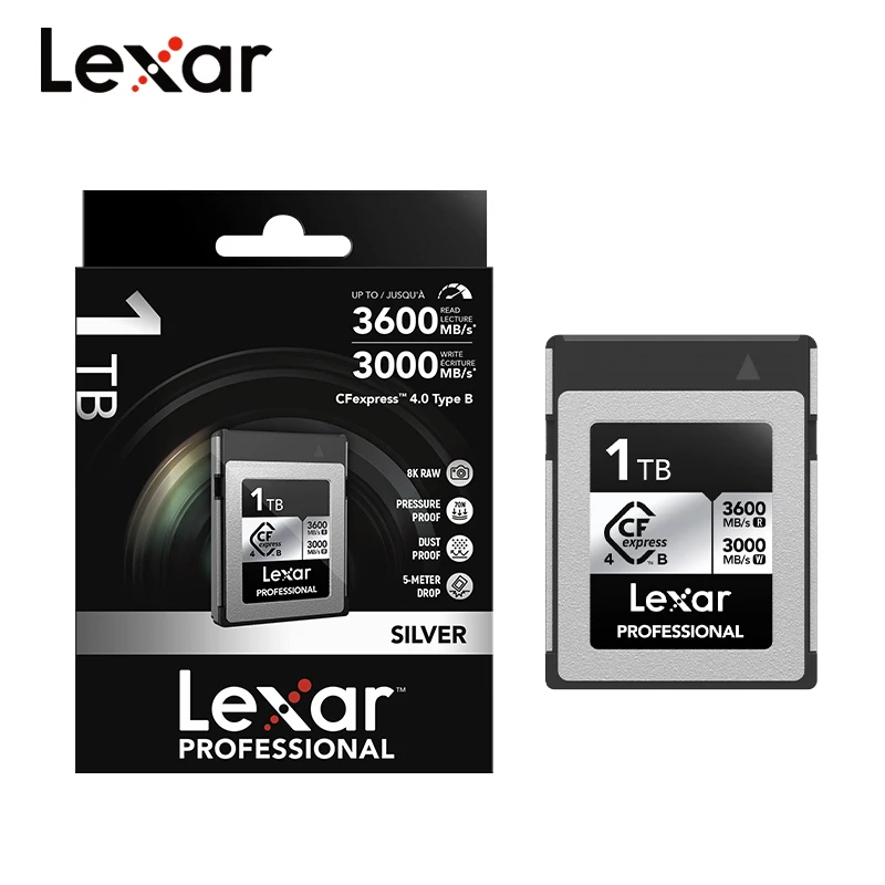 Карта памяти Lexar PROFESSIONAL CFexpress 4.0 Type B, 1 ТБ, чтение до 3600 МБ/с, серебряная карта CFexpress Type B, карта 8K RAW для камеры