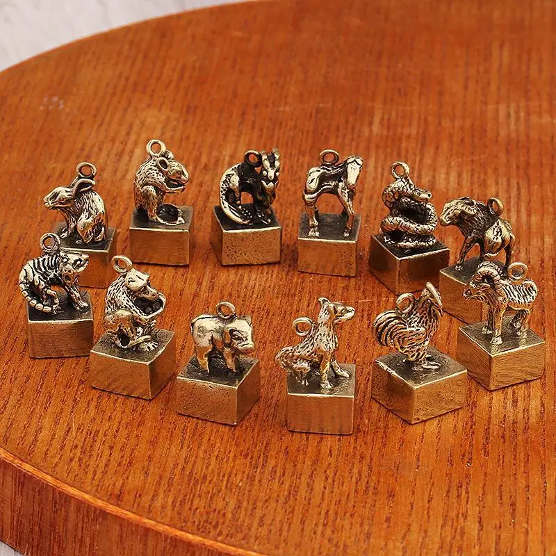 Chinese Brass Zodiac Vintage Seal For Key Chain Pendant Backpack Charm Craft Souvenir Gift