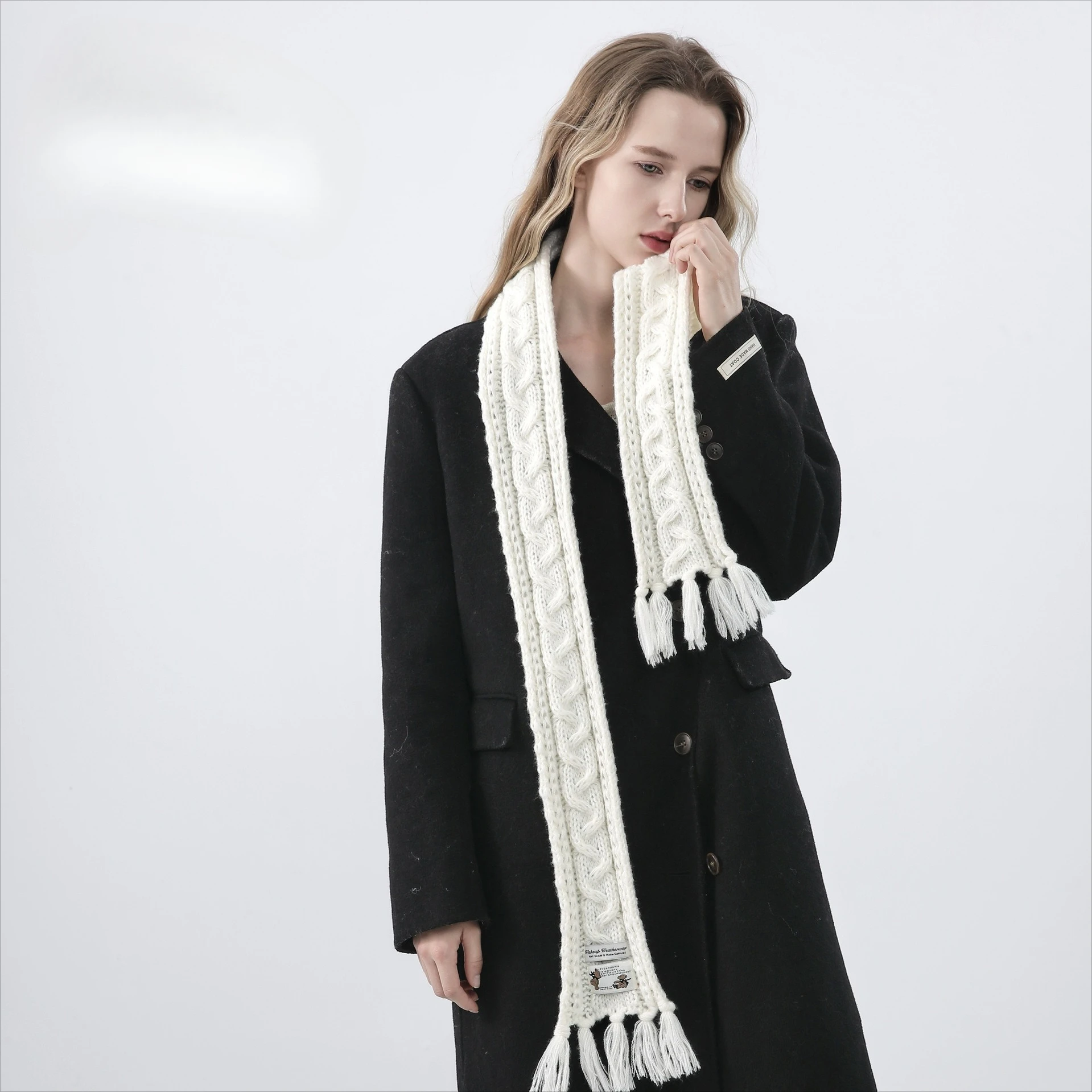 

Корейский стиль, вязаный шарф с бахромой, ретро унисекс, узкая зимняя теплая накидка на шею, оптовая продажа