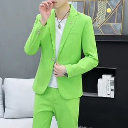 2024Spring and Autumn Korean slim (suit + trousers) Fashion handsome hair stylist British style casual trend men's two-piece set