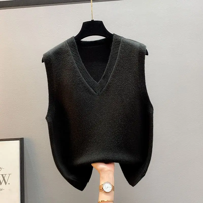Wiosenne jesienne damskie swetry kamizelka wiosna jesień moda nowa bez rękawów z dekoltem w szpic Casual styl młodzieżowy solidna dzianina bluzki