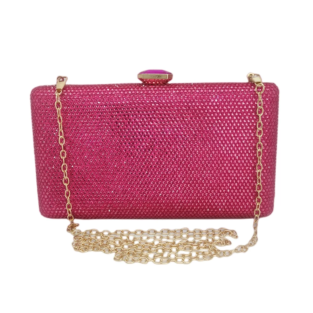 

9 Color Fuchsia Women Crystal Clutch Evening Bags Wedding Bridal Rhinestone Box Handbags Party Dinner Diamond Purse