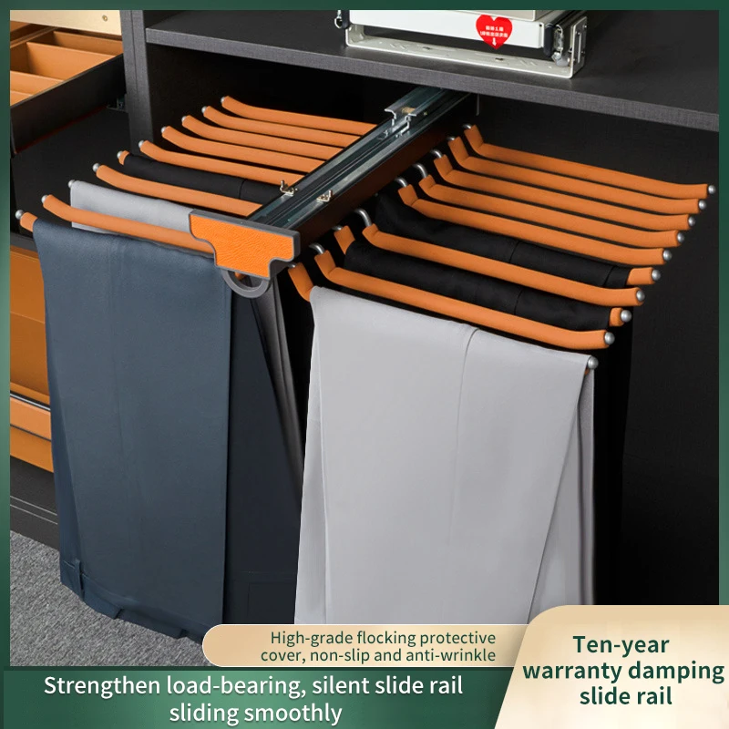

Multifunctional Telescopic Clothes Hanging Wardrobe Pants Storage Rack Pull-out Trousers Holder Sliding Cloth Shelves Organizer