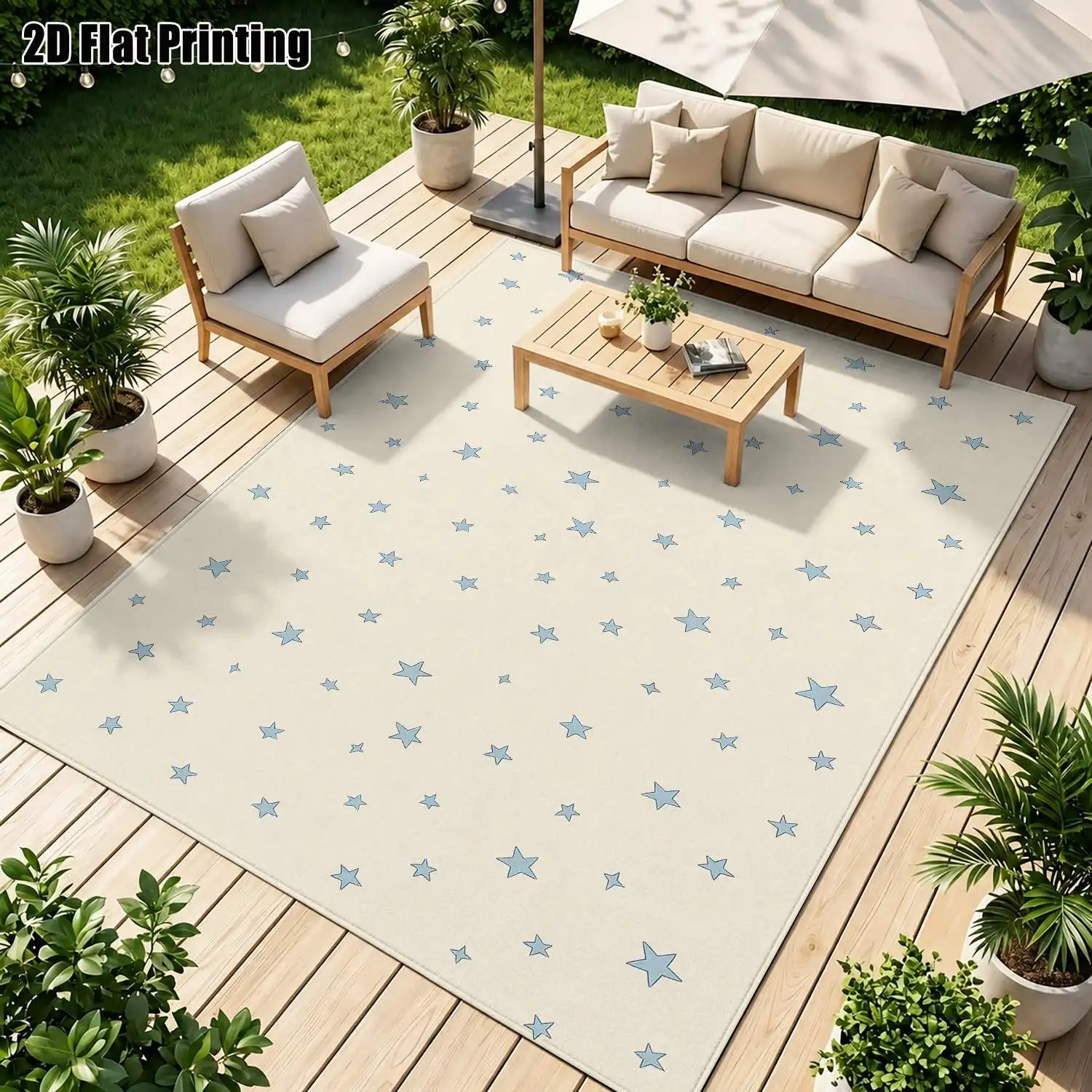1Pc 2D Printed Light Blue Star Nordic/Instagram Style Carpet, Machine Washable, Multi-Size Home Decor Mat for Entryway, Dining Room, Bedroom, Study, Living Room