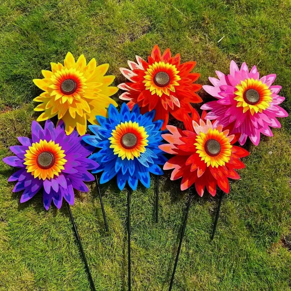 Multistyles Sunflower Windmill PVC Diameter 36+25cm Stake Standing Lawn Flower Pinwheel Garden Yard Wind Spinner