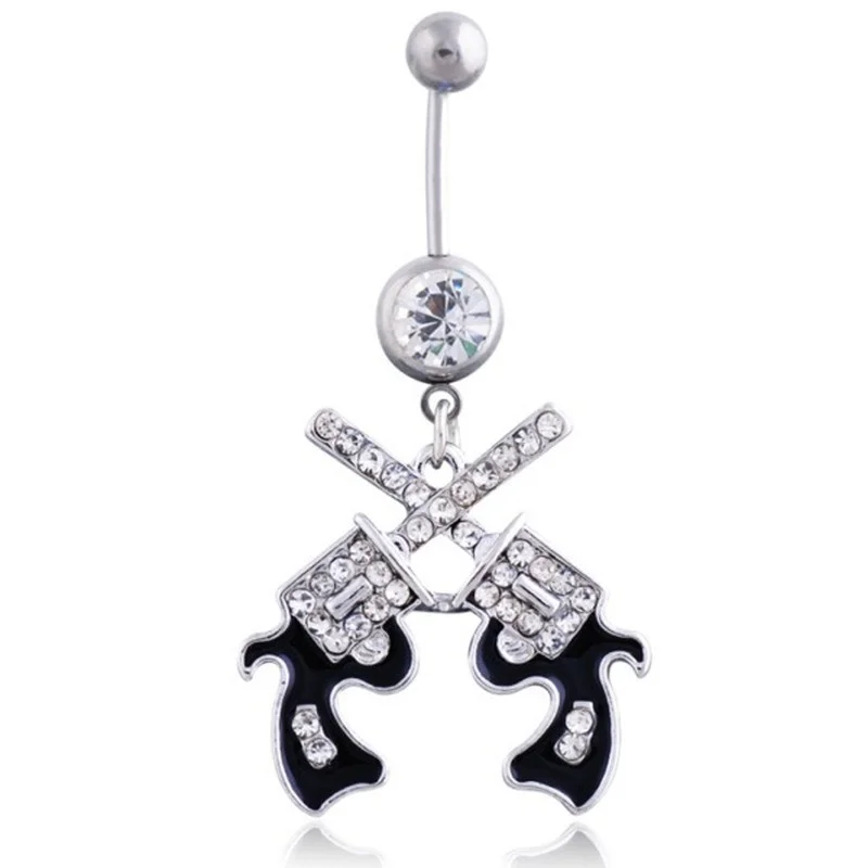 Belly Button Rings Gun Dangle Navel Ring Clear Gem Belly Button Ring Body Piercing Jewelry Belly Piercing for Women