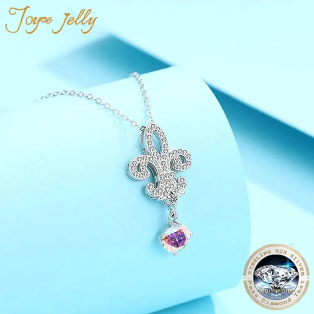 JoyceJelly Colorful Moissanite Necklace S925 Sterling Silver Royal Crown Pendant Clavicle Chain Luxury Wedding Jewelry For Women