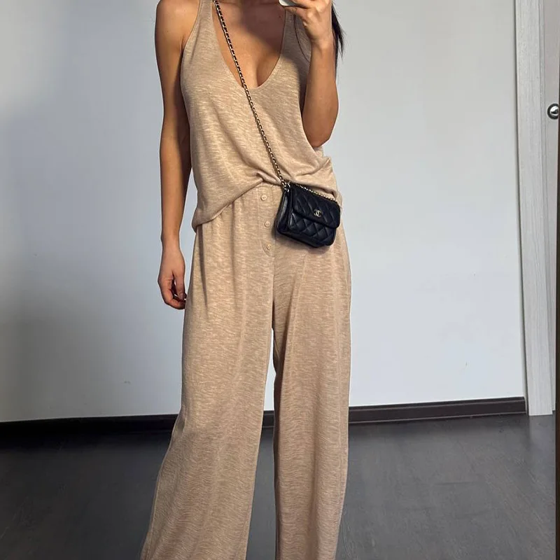 

Новый летний женский повседневный комплект: топ и брюки с высокой талией, модный и удобный комплект из двух предметов.