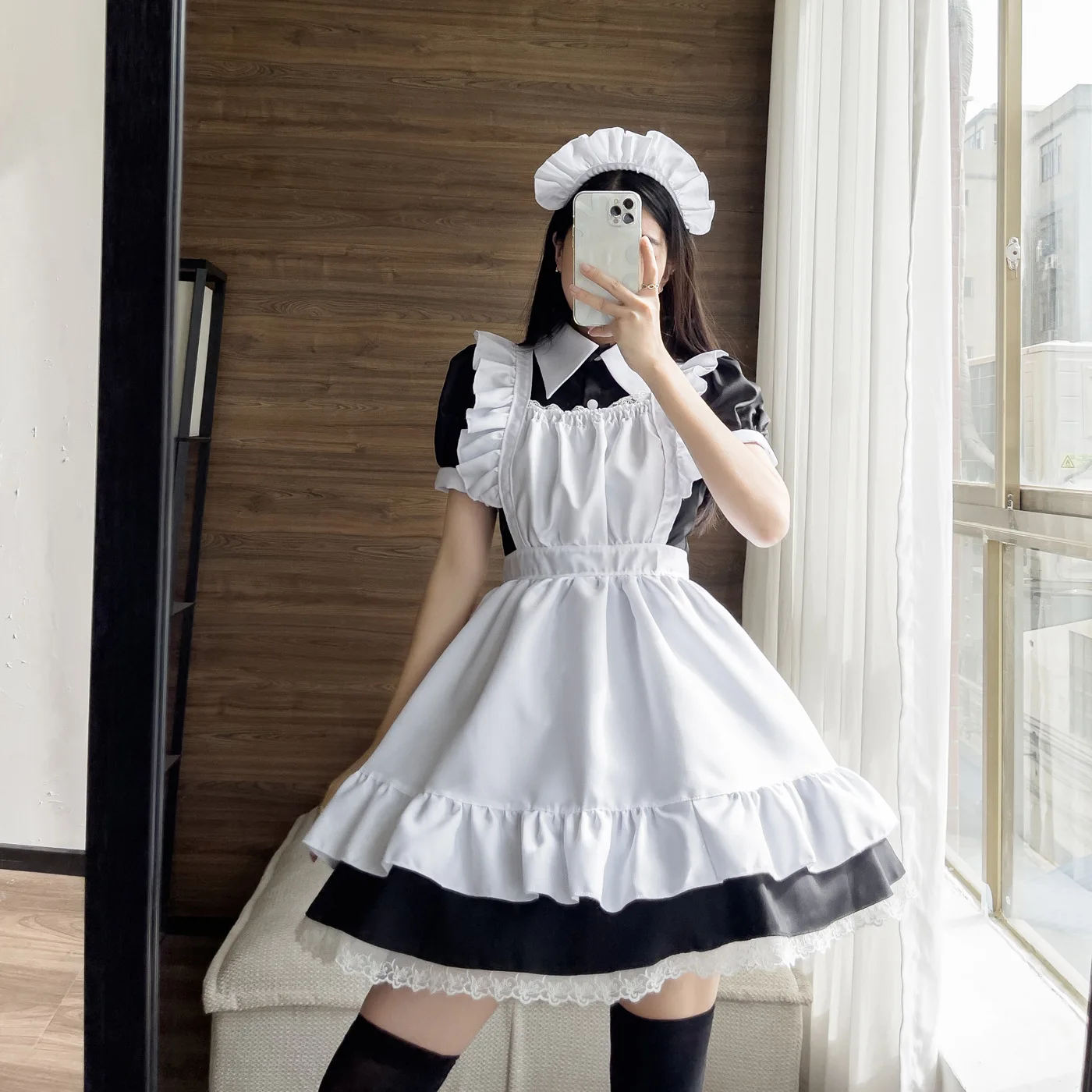 

Women Cute Maid Dress Maid Outfit Apron Dress Work Uniform Cafe Housekeeper Dress Japanese Uniforms Cafeteria Cosplay Costume