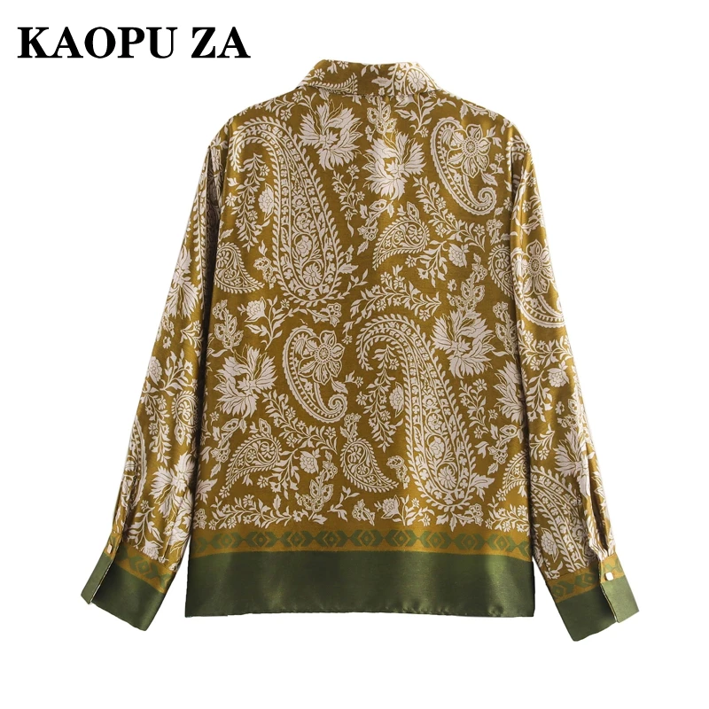 KAOPU ZA 2024 New Spring Ladies Vintage Floral Chiffon Blouse Long Sleeve Loose Plus Size Elegant Office Tops