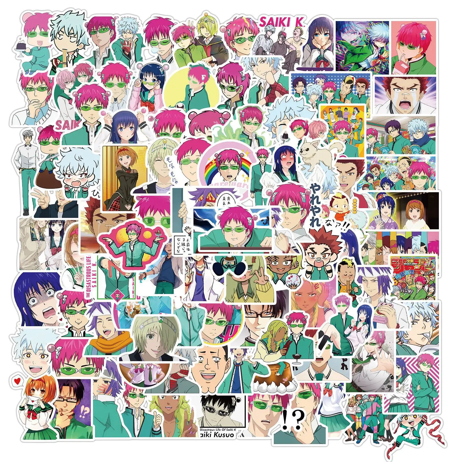 100pcs The Disastrous Life of Saiki K Stickers Phone Case Luggage DIY Decorative Supplies Waterproof Stickers