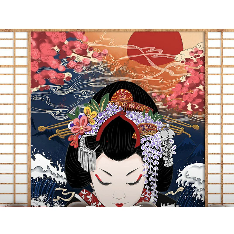 Customized products 3d Script wallpaper Japanese ancient style ukiyo geisha maids wind imitate mural saloon restaurant bedroom