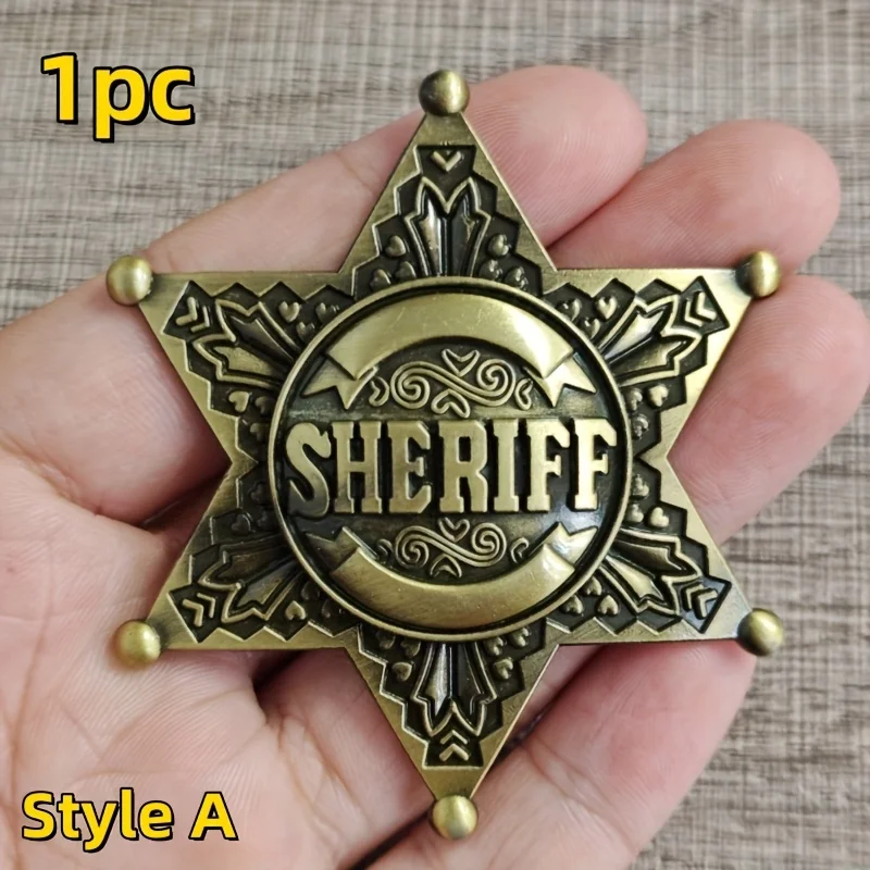 شارة شريف معدنية غربية عتيقة قطعة واحدة | لمسة نهائية معدنية ممتازة |   مثالية للحفلات ذات الطابع الشخصي والمهرجانات وإكسسوارات ملابس رعاة البقر