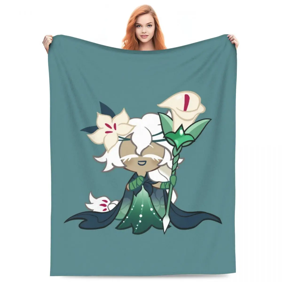 White Lily Cookie! Cookie Run Kingdom Long Blanket Flannel Sofa Throw Blanket Breathable for Home Bedroom Throws Bedspread Quilt
