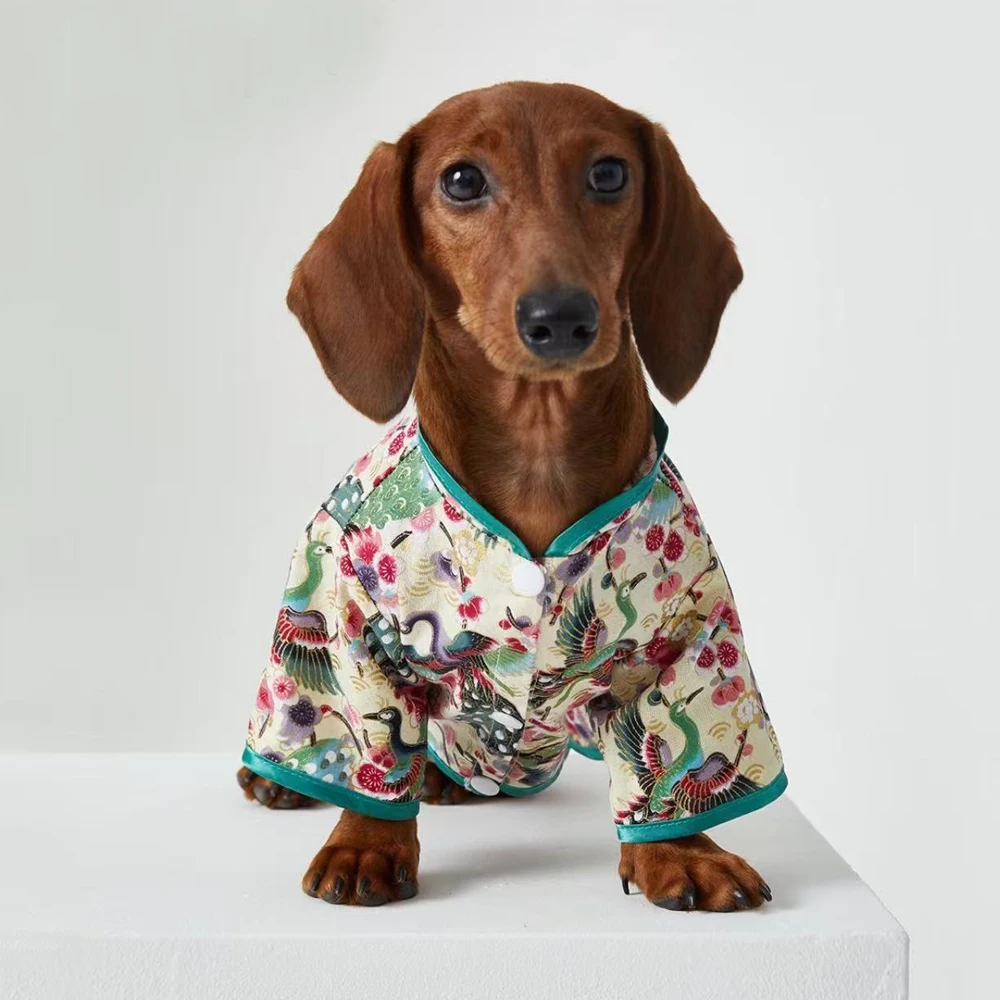Elegante Chinese Cheongsam voor Dassenhonden Zoete Vintage Jurk voor Wiener Honden Zachte Loungewear voor Dassenhonden in de Lente Herfst