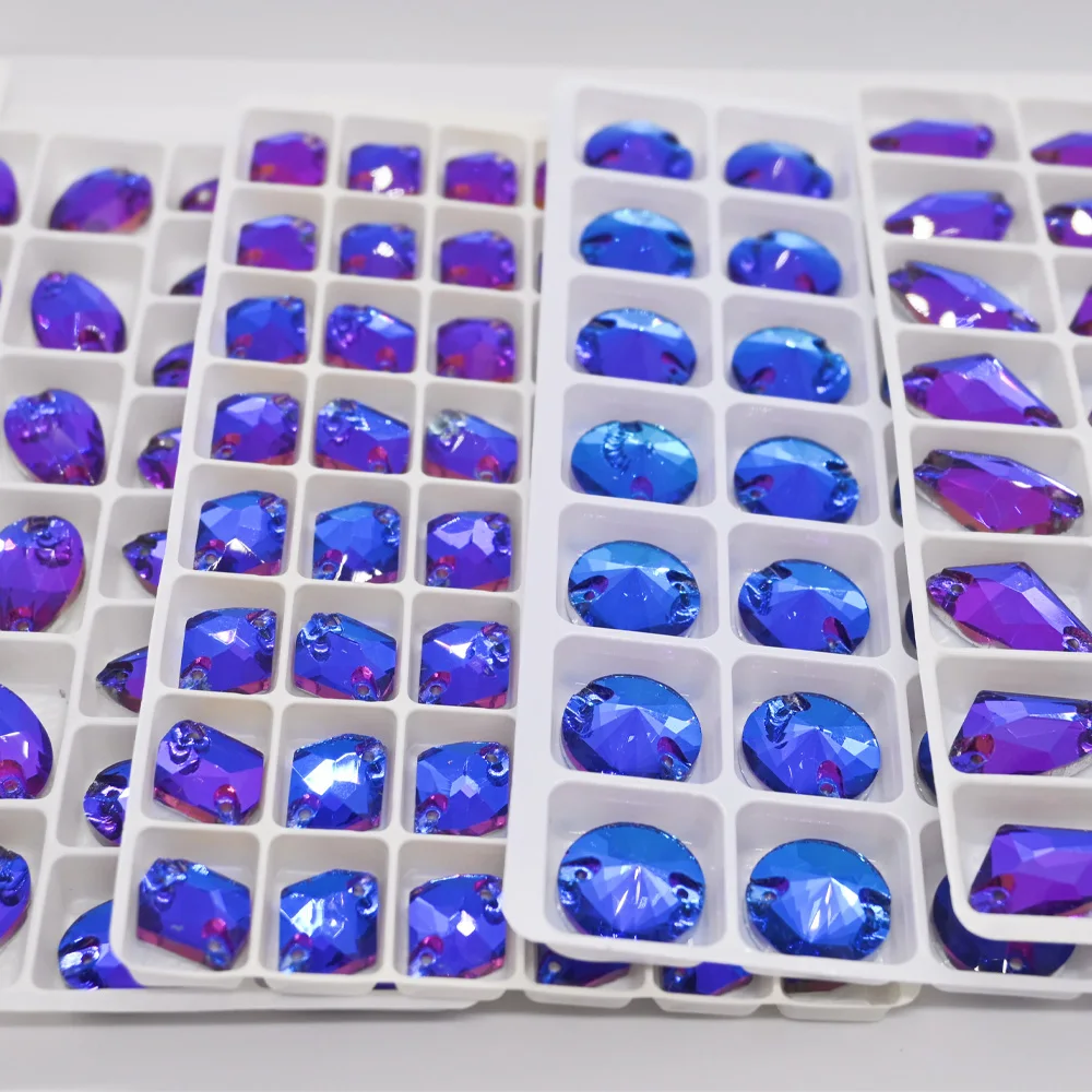 All Shape Blue Volcano Sew On Rhinestones Sewing Crystal Glass Stone For Needlework Bag Clothes DIY Design Decoration Strass