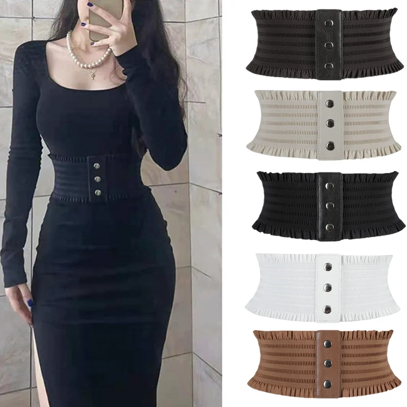 Women Wide Belt Elastic Waist Straps Ladies Stretch Waistband Cummerbund Female Dress Corset Belts Black White Waist Band