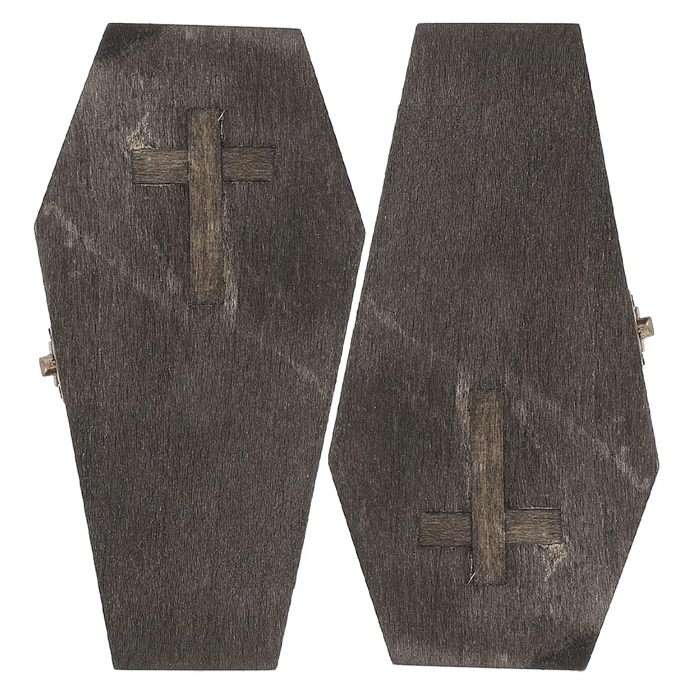 

2Pcs Halloween Wooden Coffin Box Jewelry Holder Hexagonal Vintage Design for Rings Earrings Small Jewellery Box