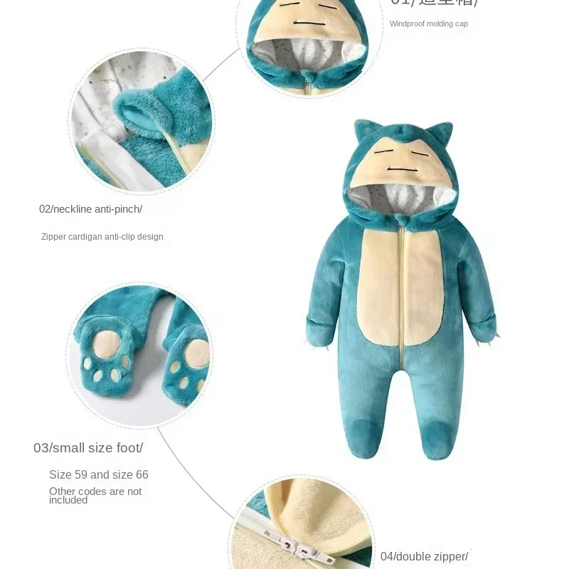 Pelele de manga larga para bebé, mono de franela Universal grueso con dibujos animados de Pokémon Snorlax, traje para gatear, disfraz para niño y niña