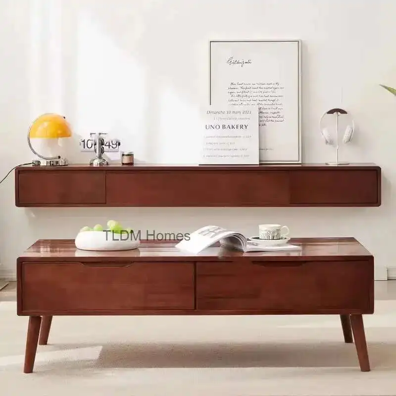 

Nordic Suspended TV Cabinet Small Apartment Wall-mounted TV Cabinet Walnut Wood Color Tv Stand Minimalist Living Room TV Table