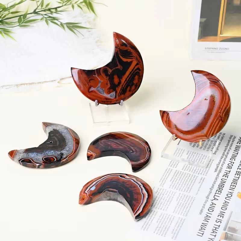 

Natural Red and Black Agate Geode Moon Home Decoration Stone Suitable for Office Desk Decoration Crystal Collection Decoration