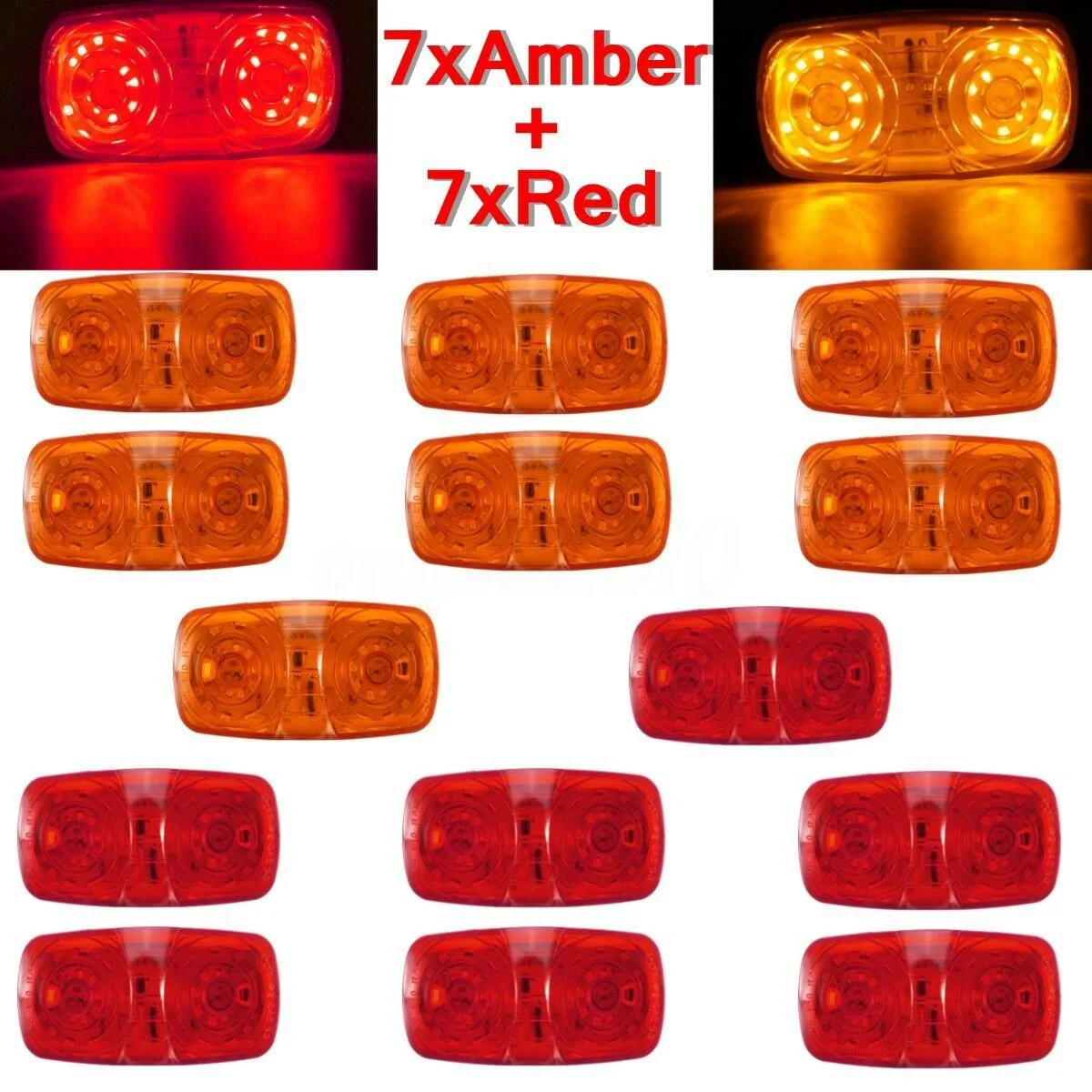 14X Trailer Marker Led Light Double Bullseye 10 Diodes Clearance Lamps Red/Amber