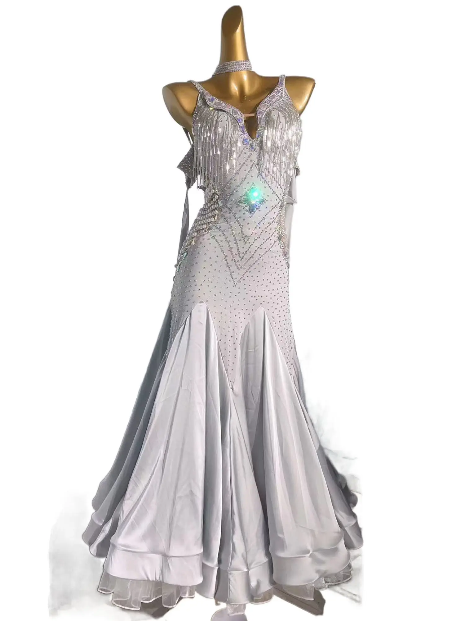 Balzaal Jurk High-End Aangepaste Multi-Layer Grote Zoom Met Diamond Cha Tango Wals Vrouwelijke Stage Professionele Kleding - afbeelding 2