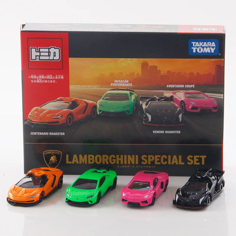 Takara Tomy-Tomica Lamborghini Model Toy Set para crianças, veículo motorizado, Mini Gt, Die-Cast Alloy Car, ornamentos modelo, presentes, 4 PCs/Set