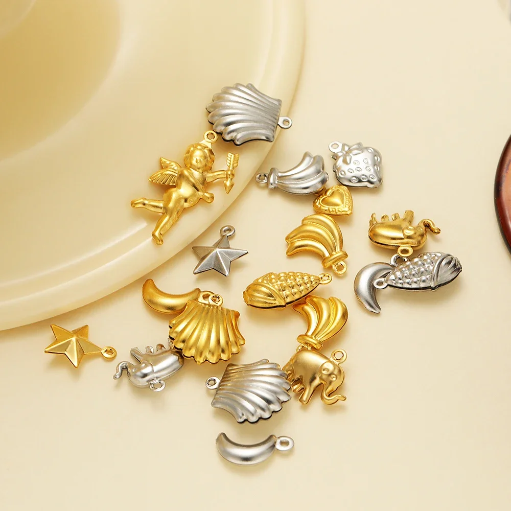 20pcs Stainless Steel Hollow Heart Star Angel Charms Pendant DIY Necklace Earrings Making Supplies Exquisite Jewelry Accessories